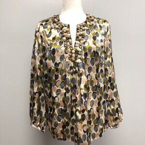 BODEN Limited Edition 100% Silk Feather Blouse Beaded Embellished Collar 6